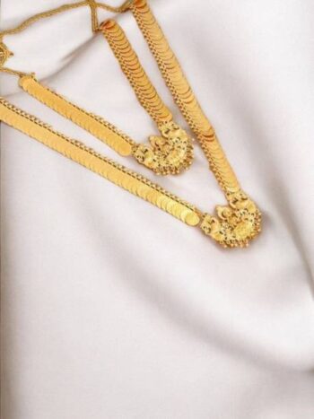 Tumble stone beads necklace with pearl Gold-plated Plat...