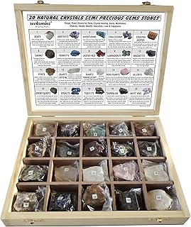 Rocksmins 20 Natural Crystals Semi Precious Gems Stones Collection (Semi Rough) for Education Reiki Healing Crystal Aura Cleaning Tumbling Meditation Vastu Chakras Health Wealth Love Happiness