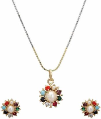 Brass Gold-plated Gold, Maroon Jewel Set