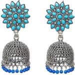 Gold Tone Class Triangular Shape Blue Stone Earring_BJ ...