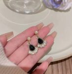 Korean Gold-Plated CZ Diamond Pearl Butterfly Drop Earr...