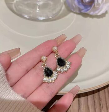 Korean Gold-Plated CZ Diamond Pearl Butterfly Drop Earr...