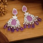 Sea Green & White AD studded Square & Teardrop Shaped C...