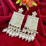 Pink & Mint Green Ethnic Drop Earrings - Engraved Jaipu...