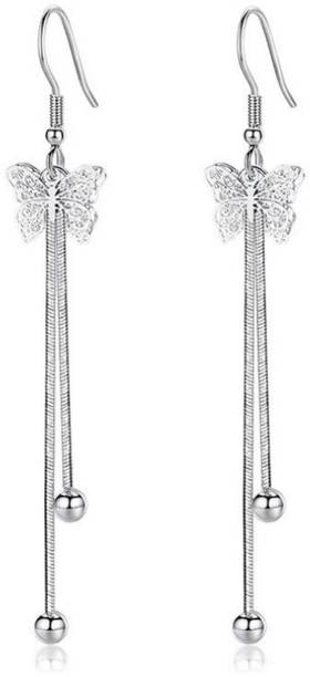 White Gold Platted Diamond Hoop Jhumka Earrings for Gir...