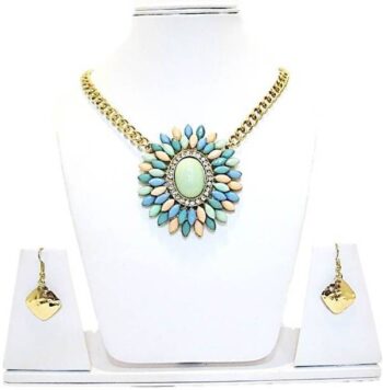 Brass Gold-plated Rose Gold, White, Blue Jewel Set