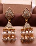 Oxidised Silver Look Alike Maroon Stone & Pearls Geomet...