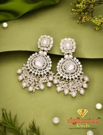 Vintage Sterling Silver Drop Cubic Zircon Earring For W...