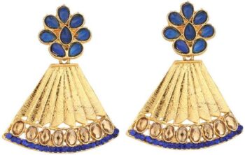 Gold Tone Class Triangular Shape Blue Stone Earring_BS ...