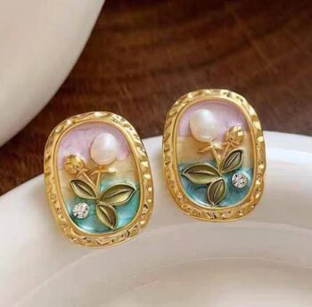 Earrings for women girls korean stylish Studs golden ea...
