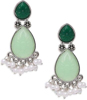 Oxidised Silver Ethnic Drop Earrings - Silver Look Alik...