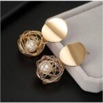 GOLD FLOWER NEW STYLE KOREAN EARRINGS FOR WOMEN, PEARL ...