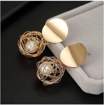 GOLD FLOWER NEW STYLE KOREAN EARRINGS FOR WOMEN, PEARL ...