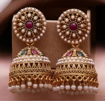Korean Gold-Plated Diamond CZ Pearl Stud Earrings For W...