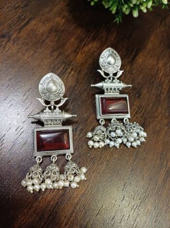 Navy Blue American Diamond studded Teardrop & Leaf Shap...