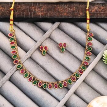 Brass Gold-plated Maroon Jewel Set