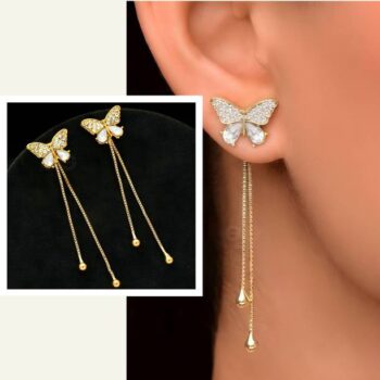 Green Butterfly Triple Dangler Korean Earrings Zircon A...