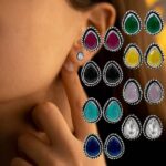 Silver Oxidized Multicolor Monalisa Stone Teardrops Stu...
