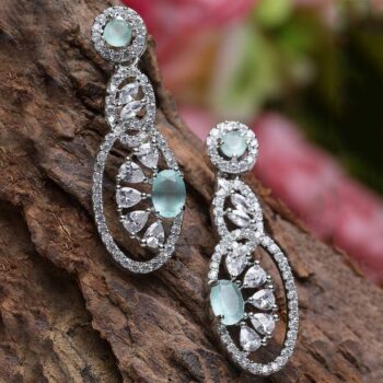 Gunmetal Toned Red American Diamond studded Oval Shaped...