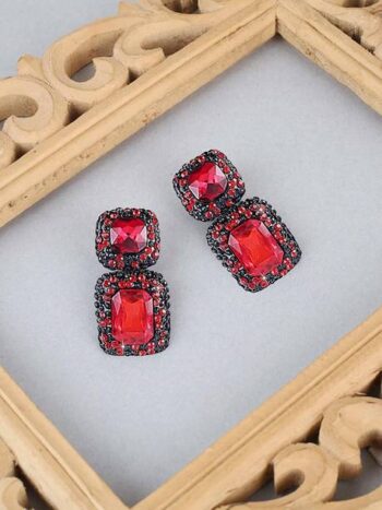 Dazzling Silver Plated Pink Metal Drop Earrings For Wom...