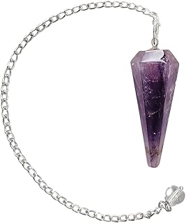 Shubhanjali Reiki Healing Amethyst Point Pendulum Dowsing 1 Pcs | Feng Shui Raw Crystal Amethyst Faceted Dowsing Stone Pendulum with Chain Beads for Healing