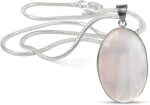 Reiki Crystal Products AAA Selenite Pendant Natural Crystal Stone Pendant/Locket with Metal Chain Oval Shape for Reiki Healing and Crystal Healing Gemstone for Unisex (Color : White)