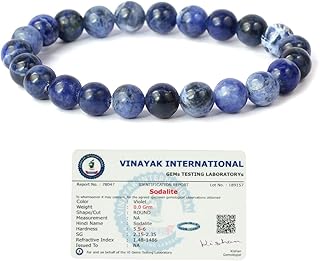Reiki Crystal Products Certified Sodalite Crystal Round Beads 8 mm Stone Bracelet for Reiki Healing for Unisex Adult , Blue