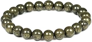 Crystu Natural Certified Pyrite Bracelet 8 mm Stone Bracelet for Reiki Healing and Crystal Healing Stones (Color : Golden)