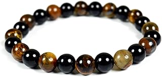 Reiki Crystal Products Natural Tiger Eye With Tourmaline Bracelet, Combination Stone, Crystal Gemstone Beads for Reiki Healing - Unisex Adult