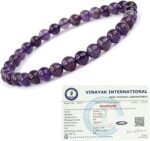 Reiki Crystal Products Natural Certified Amethyst Bracelet 6 mm Crystal Stone Bracelet Round Shape for Reiki Healing and Crystal Healing Stones for Unisex Adult (Purple)