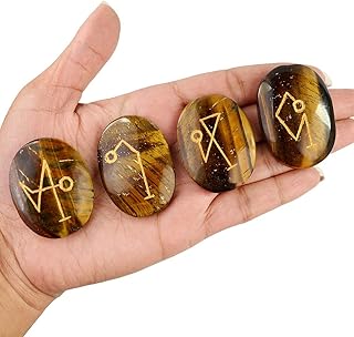 Reiki Crystal Products Tiger Eye Arch Angel Set Reiki Symbol Crystal Set Reiki Symbol Stone Arch Angel Symbol Set 4 pc for Reiki Healing and Crystal Healing Stones (Color : Golden & Brown)