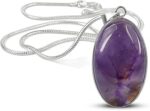 Reiki Crystal Products AAA Amethyst Pendant Oval Shape Crystal Stone Locket - Pendant with Metal Chain for Reiki Healing and Crystal Healing Gemstone for Unisex (Color : Purple)