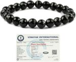 Reiki Crystal Products Certified Tourmaline Natural Crystal Stone Diamond Cut 8 mm Stone Bracelet Reiki Healing and Crystal Healing Stones for Men & Women (Black)