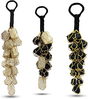 Reiki Crystal Products Natural Selenite with Black Tourmaline Tumble Stone Car Hanging Accessories and Door Hanging Items Reiki Healing and Crystal Healing Stones Combo Pack of 3 pc
