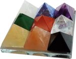 eshoppee Multicolor Set Of 9 Small Stone Pyramids On A Glass Plate, Healing Crystal