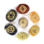 Rocksmins 7 Chakra Palm Stones Seven Engraved Healing Crystals for Meditation Palm Therapy Oval Shape Color Multi Gemstone Reiki Symbol Crystal Holistic Balancing Polished (Oval Shape)