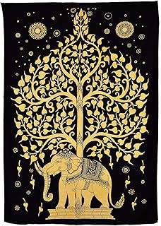 Cotton Hippy Indian Mandala Wall Hanging Bohemian Throw Decor Bedspread Tapestries Wall Tapestries Mandala Tapestry (Elephant Yellow)