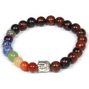 Mahagony obsidian With 7 Chakra Buddha Head Bracelet