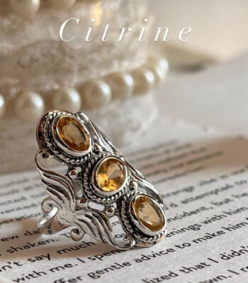 3 Stone Citrine Statement 925 Sterling Silver Ring