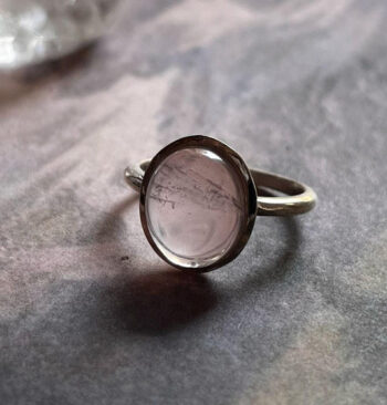 Rose Quartz Oval Plain 925 Sterling Silver Ring
