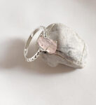 Rose Quartz Raw Uncut Dot Band 925 Sterling Silver Ring