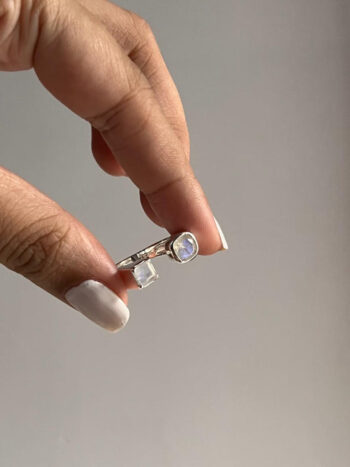 Moonstone Contemporary Double Square 925 Sterling Silver Ring