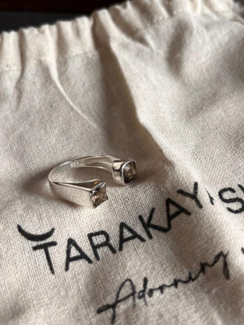 Smokey Quartz Double Square 925 Sterling Silver Ring