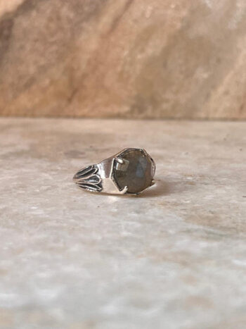 Labradorite Vintage Goth Style Checker Board Cut 925 Sterling Silver Ring