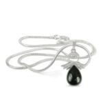Natural Black Tourmaline Crystal Stone Angel Guardian Pendant - Locket with Metal Chain