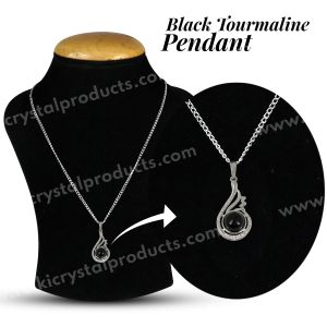 Natural Black Tourmaline Crystal Stone Pendant - Locket with Metal Chain