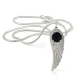Natural Black Tourmaline Crystal Stone Feather Charm Pendant - Locket with Metal Chain