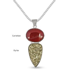 Natural Pyrite Carnelian Oval Shape Pendant/Locket With Metal Chain For Unisex