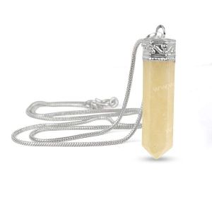 Citrine Pencil Pendant with Metal Chain