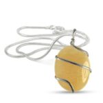 Citrine Oval Wire Wrapped Pendant with Metal Chain